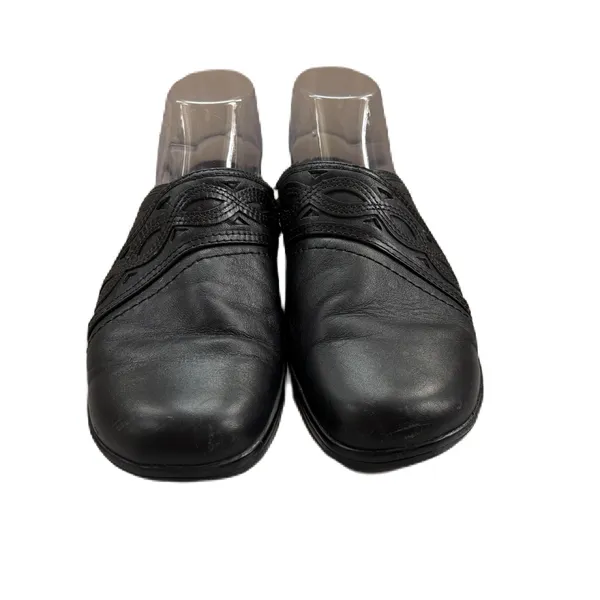 Clarks Black Leather Women's Clogs Slip-On Shoes Size 9 Mules Clog Block‎ Heel - Image 7