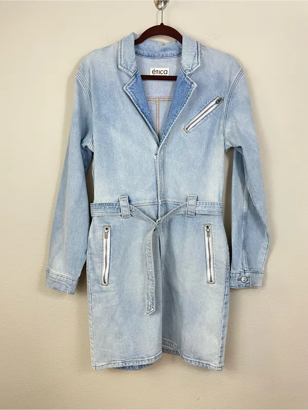 Etica Aurora Moto Denim Mini Dress Size Large‎ - Image 2
