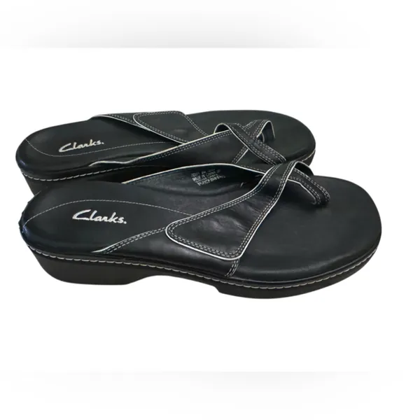 Clarks Black Leather Thong/Flip-Sandals Women’s Comfortable Everyday Style Sz 9‎ - Image 5