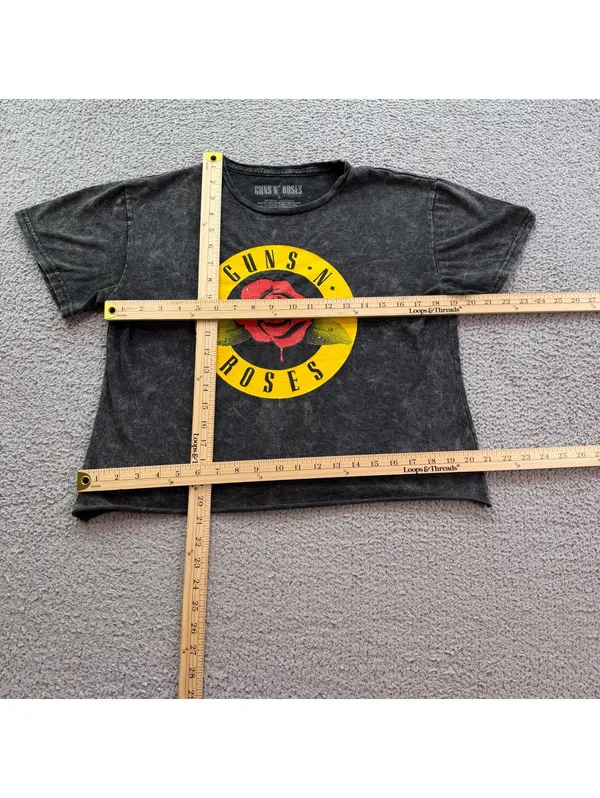Guns N’ Roses Rhinestone Logo Mineral Wash Cropped Band T-Shirt Women’s L - Image 3