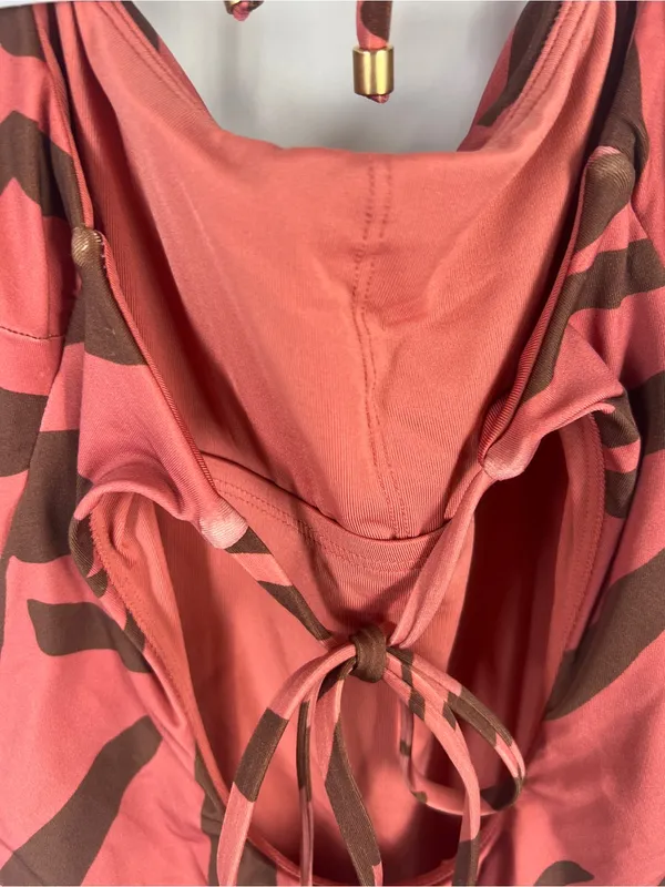 Vitamin A Rust and Dark Brown Botanical Tie-Shoulder One-Piece - Image 7
