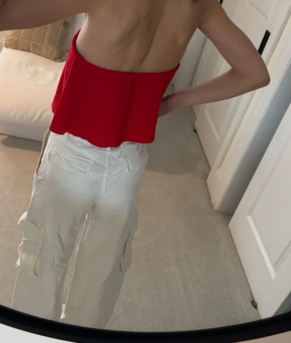 Aritzia Red Satin Flowy Strapless Top - Image 3