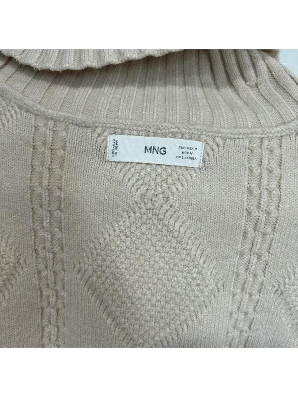 Mango Cable Knit Turtleneck Chunky Sweater M Cream Fisherman Coastal Cottage - Image 4