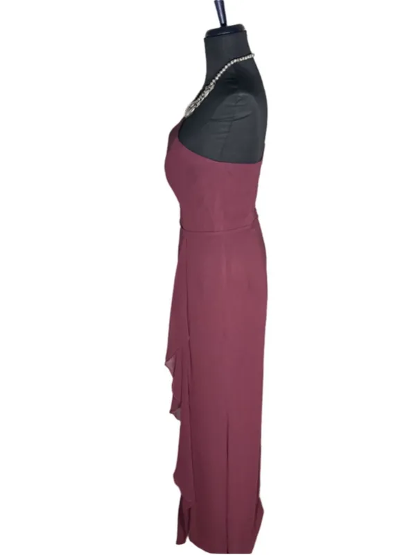 David's Bridal maxi dress formal prom chiffon one shoulder wine burgundy color 2 - Image 4