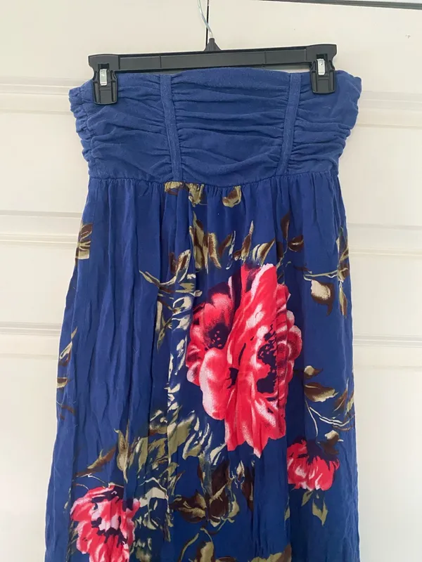 Women's Blue Floral Maxi Dress - Strapless Style - Image 2
