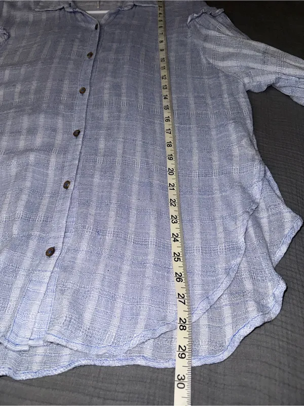 Free People Pale Blue Striped Button-Down Shirt - Image 8