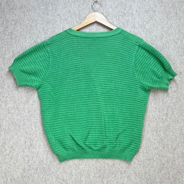 Womens Y2K Medium Green Retro Grandmacore Short Sleeve Preppy‎ Cardigan Sweater - Image 2