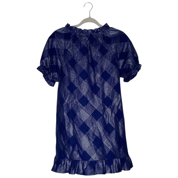 HILL HOUSE Katherine Nap Dress Navy Glitter Check Size XS Puff Sleeves - Image 3
