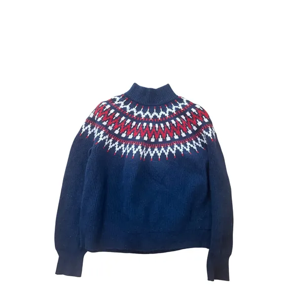 J.Crew Fair Isle Mock Neck Sweater Navy Medium Wool‎ Blend Nordic Cottagecore - Image 2