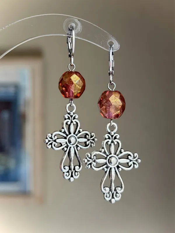 Handmade vintage antique goth cross earrings✝️ - Image 2