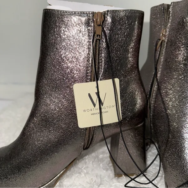 Worthington‎ Women's Silver Metallic Block Heel Ankle Boots Size 8 Medium - Image 7
