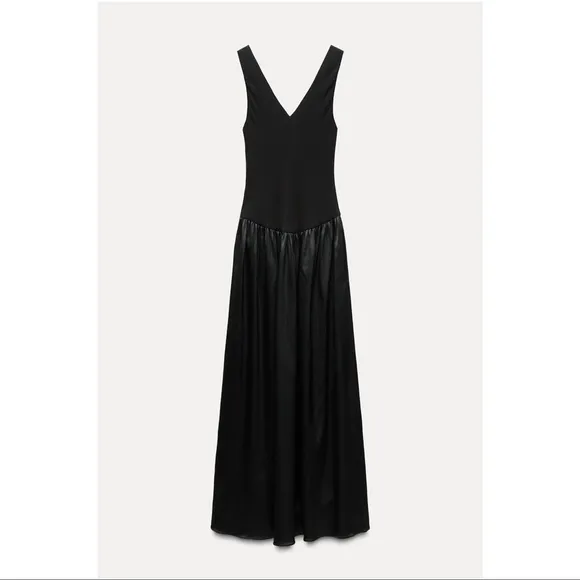ZARA NWT Black Contrast Midi Pocket Dress Drop Waist ZW‎ COLLECTION Size XS - Image 4
