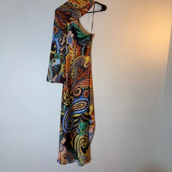 Zara Paisley Floral Print One Shoulder‎ Midi Dress Asymmetric Party Size XS - Image 7