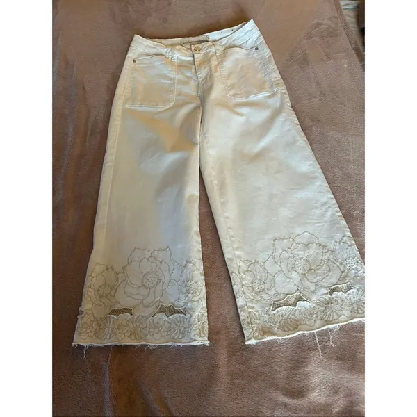 Soft Surroundings The Ultimate Wide Leg Crop Jeans Embroidered Ivory 6 - Image 3