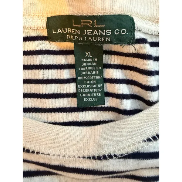 Lauren Ralph Lauren Striped Long Sleeve Top XL Brown‎ Cream Elbow Patch Zipper - Image 4