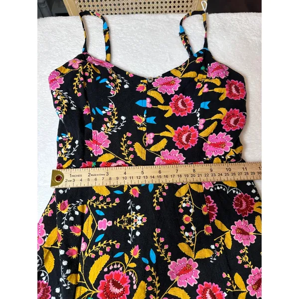 Express Floral Rayon Midi Sundress Black Pink Yellow Slit Smocked Back Women - Image 6