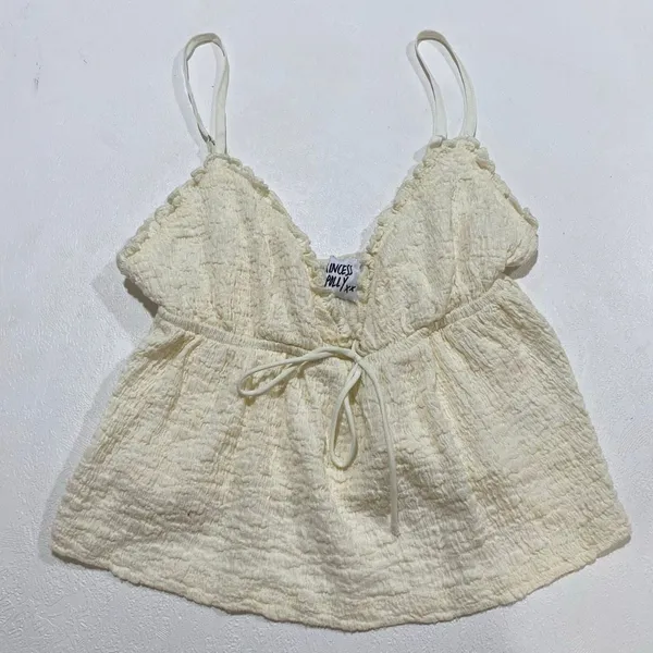 Princess Polly Cream Textured Babydoll Tank Top Size 0 Coquette Boho Y2K - Image 3