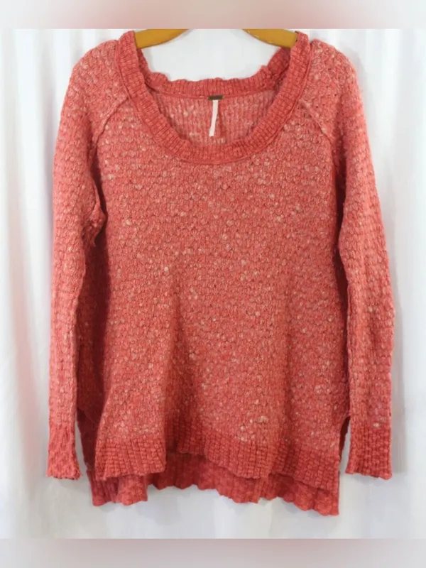 Free People Womens Red/OrangeChunky Long Sleeve Wool Blend Pullover Sweater Sm - Image 2