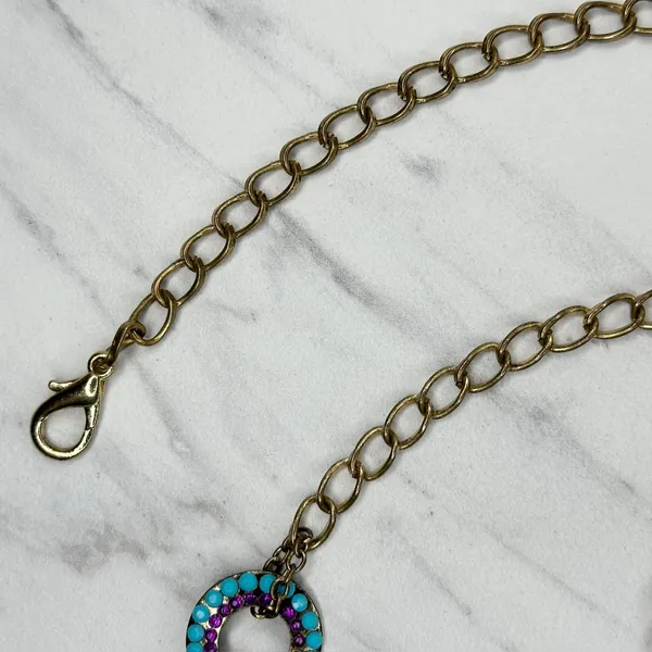 Blue Purple Rhinestone Studded Gold Tone Circle Chain Belt S/M Small Medium ✨ - Image 3