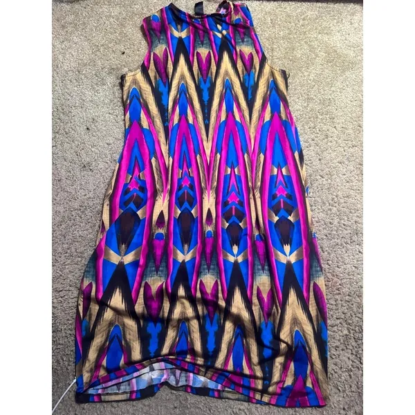 Ashley‎ Stewart Pink Blue Tribal Print Medallion V-Neck Sheath Dress Womens - Image 4
