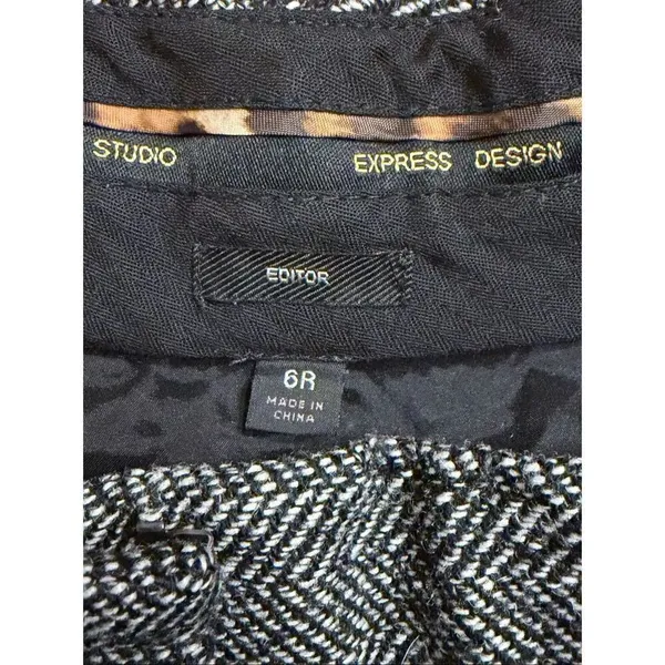 Express Editor Grey Herringbone Wool Blend Straight Leg Pants Size 6R (6678) - Image 8