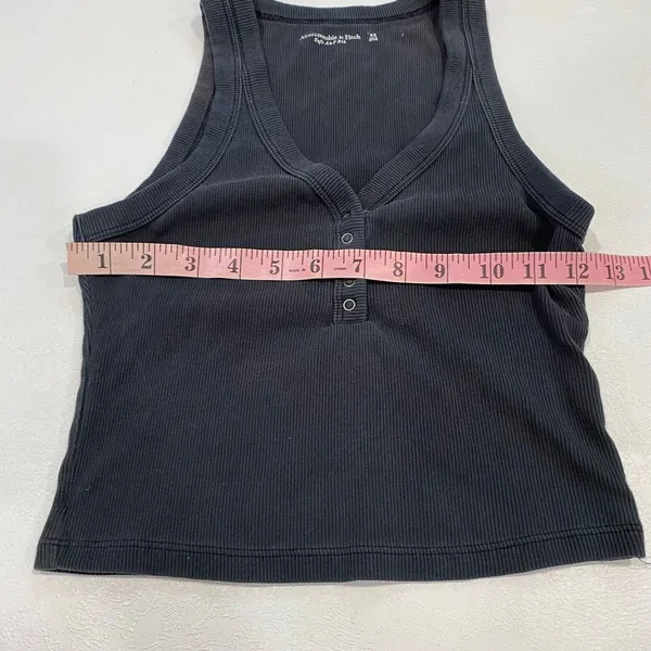 Abercrombie & Fitch XS Black Ribbed Henley Tank Top Y2K Fitted - Image 6