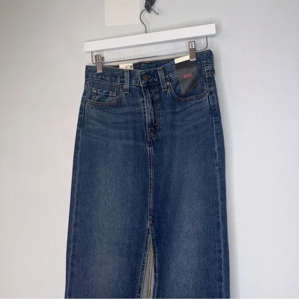 NWT Levi’s Front‎ Slit Maxi Denim Skirt Size 24 Preppy - Image 3