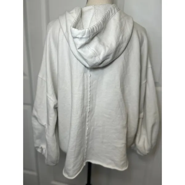 Free People White Hooded‎ Balloon Sleeve Sweatshirt Hoodie Oversized XS Pockets - Image 5