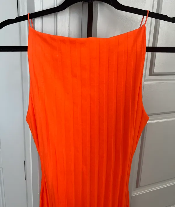 Zara Ribbed High Square-Neck Midi Dress in Orange - Image 6