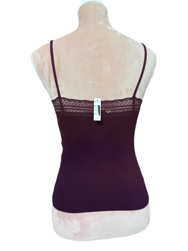 Madewell 90s Camisole Womens Small Ribbed Lace Spaghetti Strap Burgundy Top - Image 6