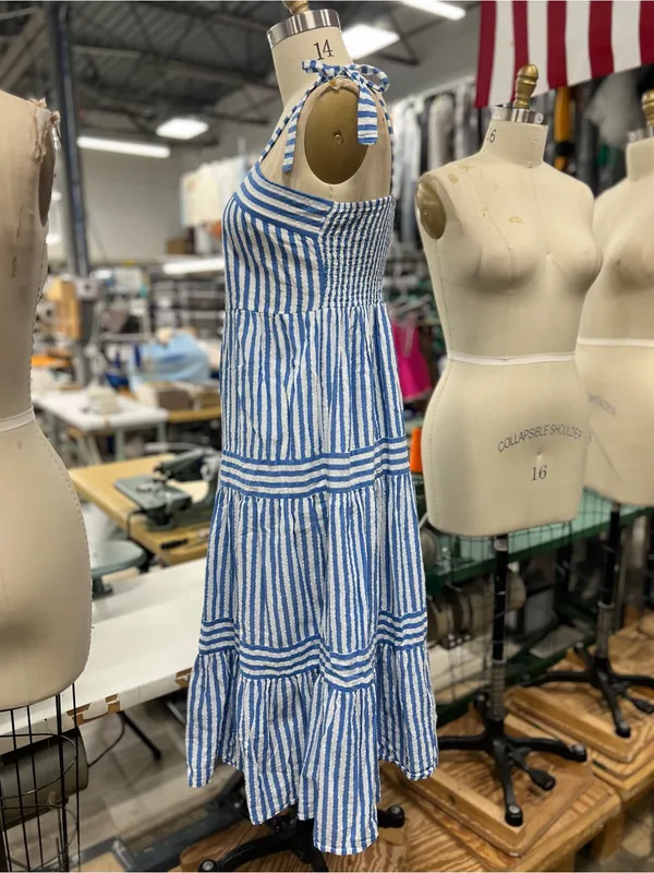 Blue and white striped midi dress with tie straps L - Image 3