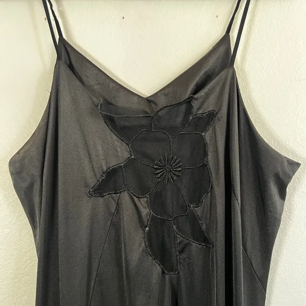 VTG 90s Nylon Slip Maxi Dress Sz‎ Large Black Mesh Whimsigoth Dark Fairy - Image 2