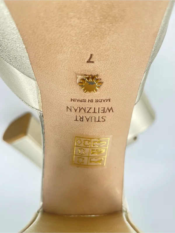 STUART WEITZMAN Skyhigh 145 Gold Metallic Leather Platform Sandals Block Heels - Image 10