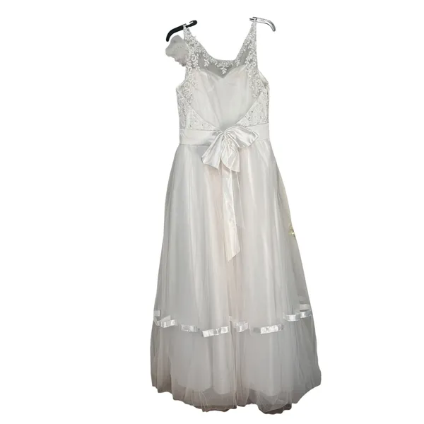 White Tulle Wedding Dress Sequin Pearl Embroidered Bodice Beach Bridal Gown - Image 6