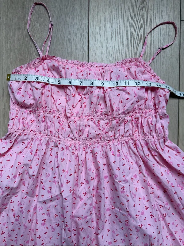 Free People Gabby Mini Dress Pink Cherry Floral Smocked Mini Sundress Medium - Image 9