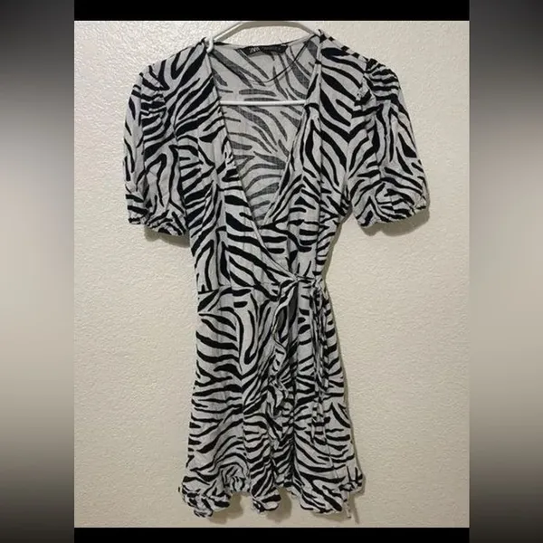 ZARA Wrap‎ Dress Animal Zebra Print Black & White xs - Image 5