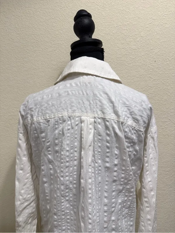 Free People FP Beach Indie White Textured Wrap Shirt Tie Waist Top Large - Image 7