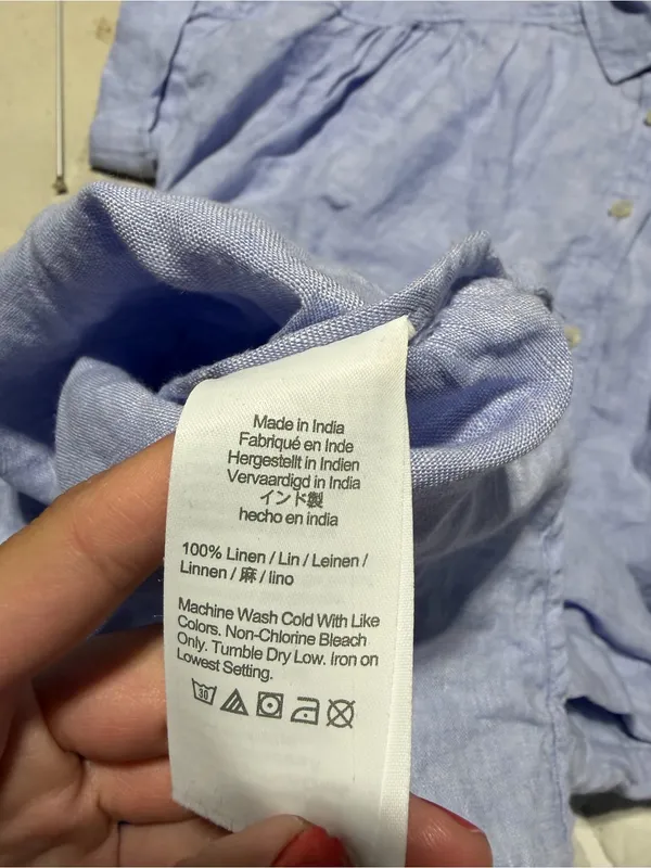 J. Crew Baird Mcnutt Irish Linen Blue Short-Sleeve Button-Front Shirt Dress XS - Image 7