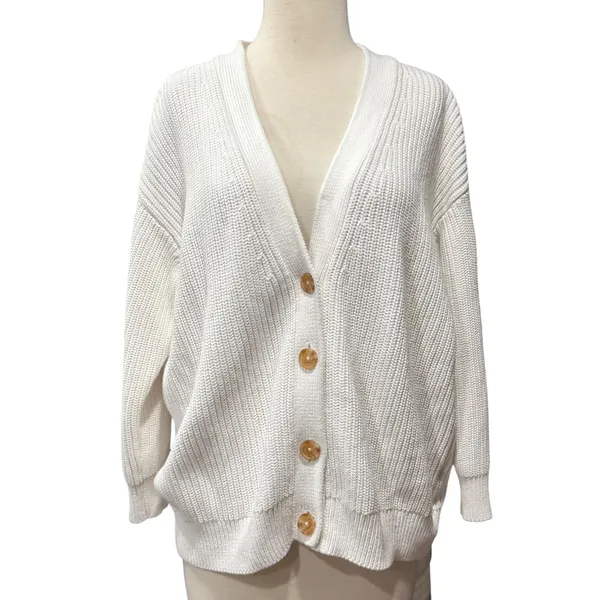 Quince Organic Cotton Oversized Boyfriend Cardigan Womens XS Ivory Cozy Comfort - Image 2