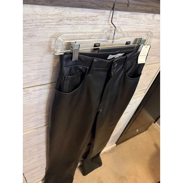 Abercrombie & Fitch 90s Straight Ultra High Rise Vegan Leather Pants Black 27 - Image 5