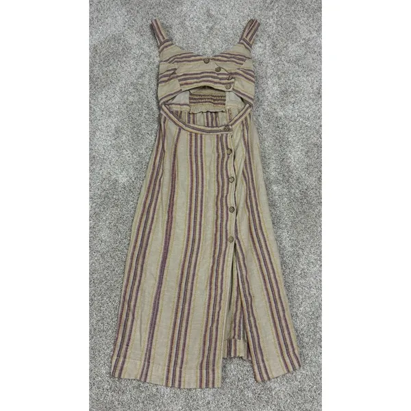 Free People Ultraviolet Midi Cotton Linen Cutout Striped Dress Size SP - Image 3