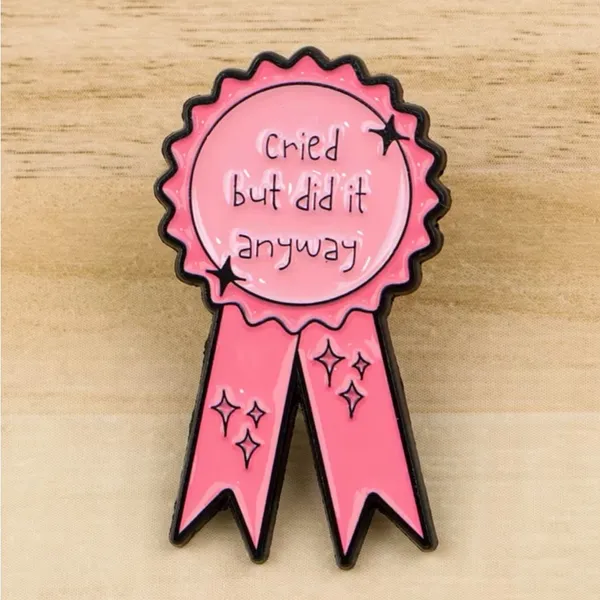 Cried but did it Anyway Pink Ribbon Enamel Pin - Image 3