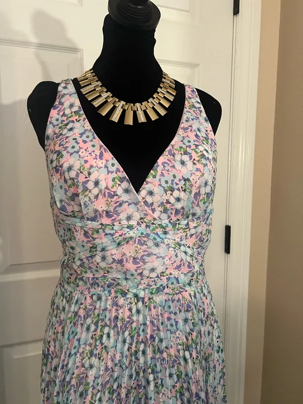 Pink and blue floral evening sundress - Image 2