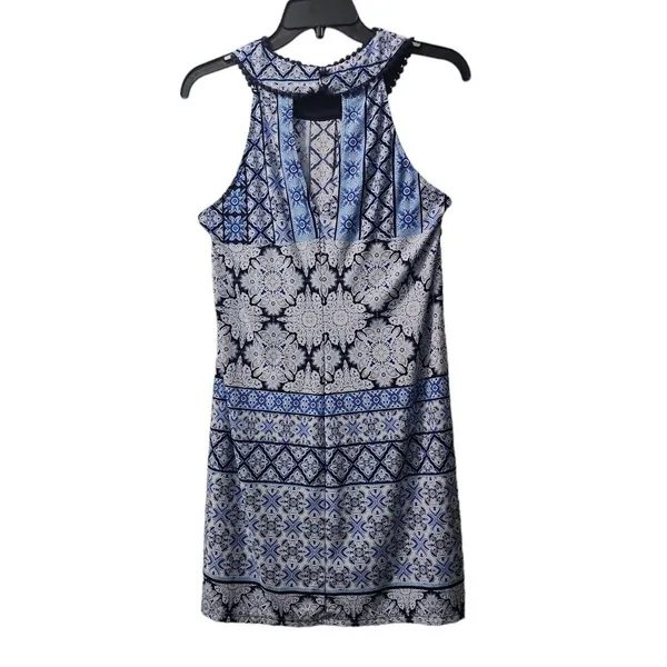 Trixxi Halter‎ Dress Sleeveless Casual Blue White Patterned Dress Size M - Image 2
