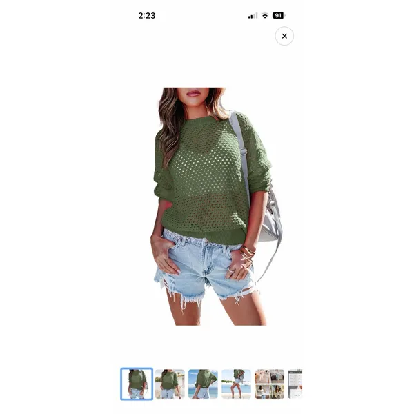 Dokotoo Crewneck Crochet Hollow Out Knit Sweater Green Women’s L - Image 4