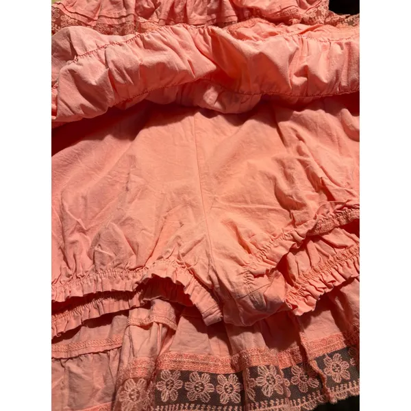 Unbranded Tiered Ruffle Mini Dress Pink Lace Trim Cotton Romper Small - Image 7