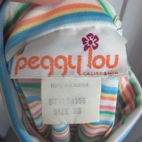 Vintage 70s Peggy Lou California Rainbow Striped‎ Mock Neck Top Size 38 Large - Image 3