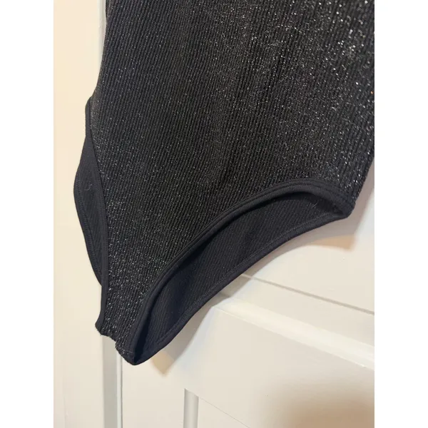 Zara Womens Black Shimmer Metallic One edgy Shoulder Ribbed Bodysuit XS NWOT - Image 8