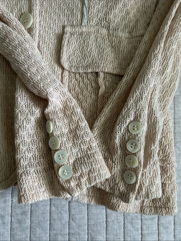 IISLI cream open knit Vtg feminine cotton cardigan sweater M - Image 13