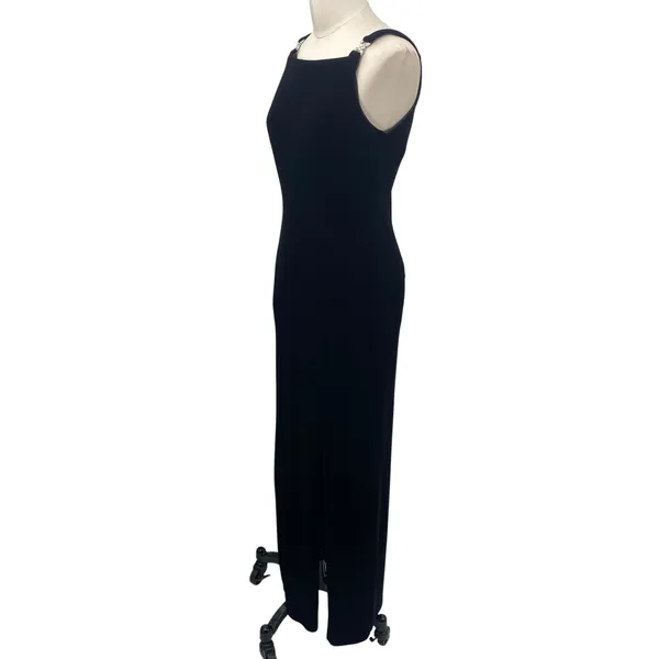 Vintage 90s Betsy & Adam Velvet Column Gown Embellished Maxi Dress Black Small - Image 5